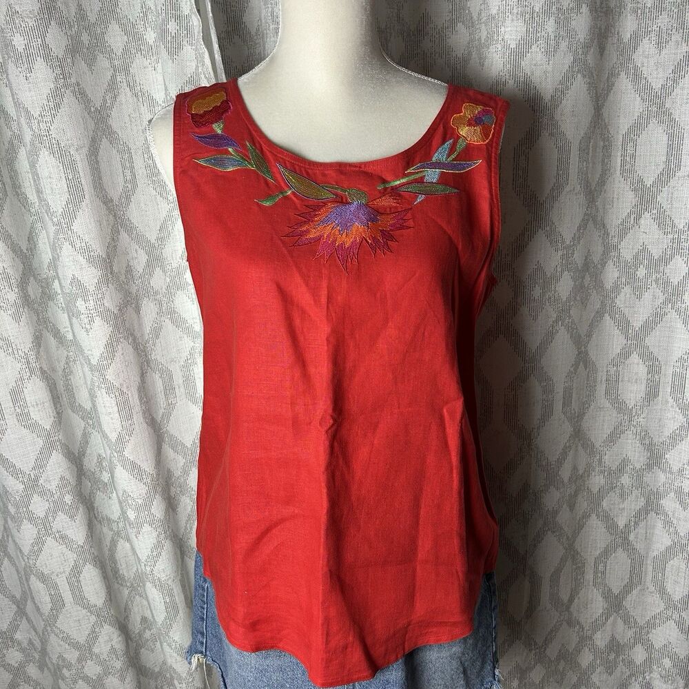 Vintage 1991 Rediffisuion Sleeveless Blouse 100% Linen Size 8 Red
